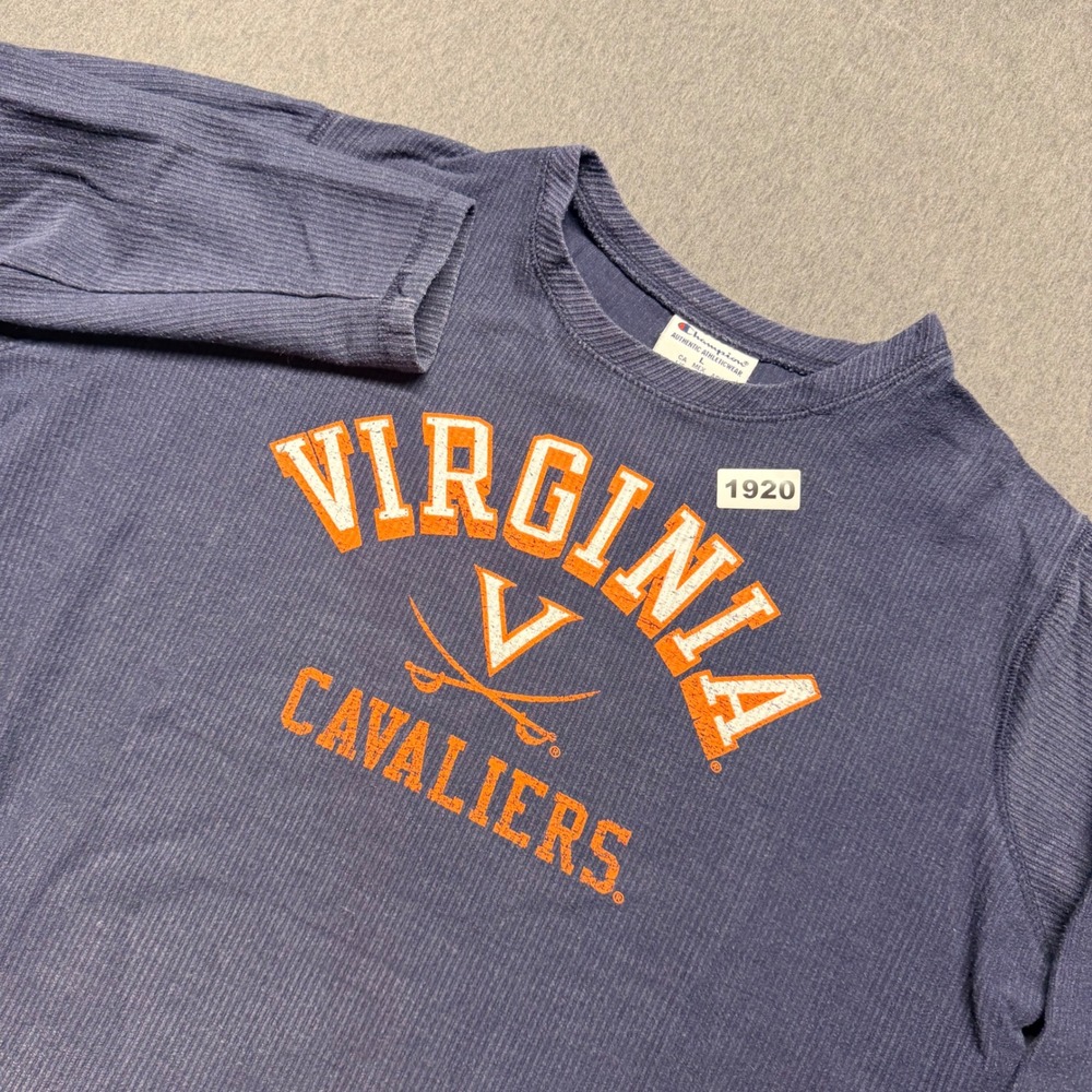 Champion Virginia Cavaliers Long Sleeve Thermal Shirt Mens Large Blue Waffle